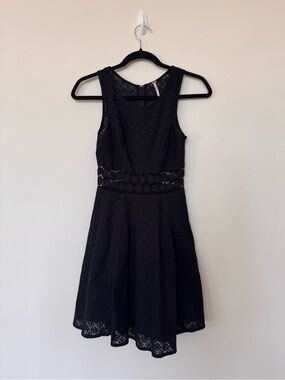 Free People Size 00 Lace Eyelet Cutout Black Sleeveless Skater Dress Whimsigoth